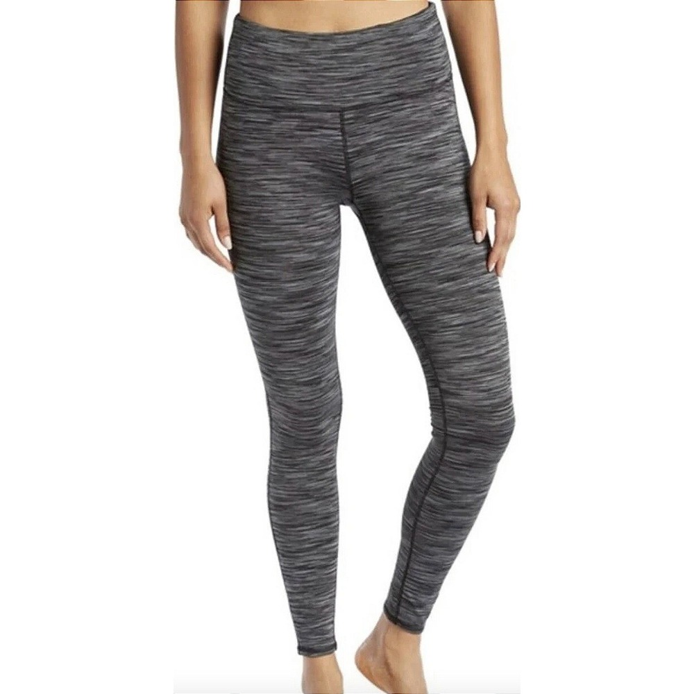 prAna Caraway Yoga Leggings XL Black Gray Space Dye Mid Rise EUC